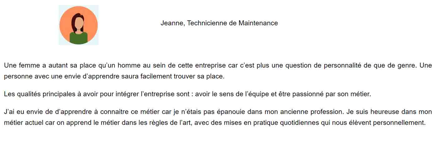 Citation de Jeanne, Technicienne de maintenance